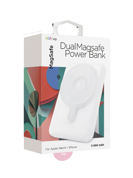 Аккумулятор внешний VLP Dual Magsafe PowerBank 5000 mAh, 3A, USB-C, белый