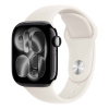Apple Watch Series 11, 42 мм корпус из алюминия цвета «Jet Black», ремешок Sport Band цвета «Starlight»