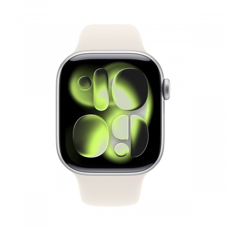 Apple Watch Series 11, 46 мм корпус из алюминия цвета «Silver», ремешок Sport Band цвета «Starlight»
