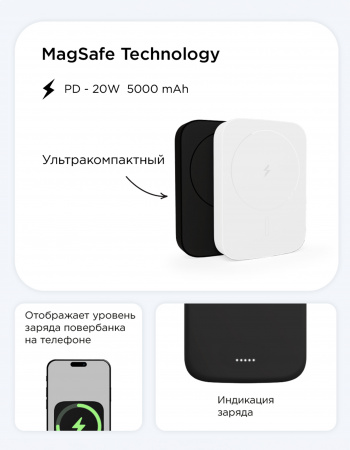 Аккумулятор внешний VLP Mag Energy 5000 mAh PD20W, USB-C, черный