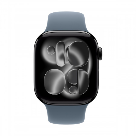 Apple Watch Series 11, 42 мм корпус из алюминия цвета «Jet Black», ремешок Sport Band цвета «Anchor Blue»