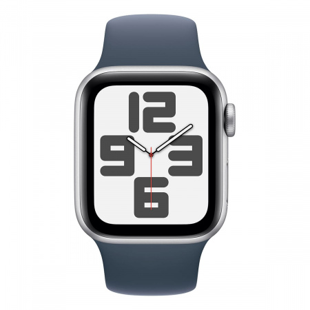 Apple Watch SE (2024), 44 мм корпус из алюминия цвета «Silver», спортивный ремешок «Storm Blue»