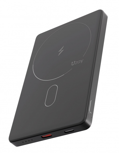 Аккумулятор внешний Uzay Slim Powerbank 5000 mAh, 3A, USB-C, Lightning, черный