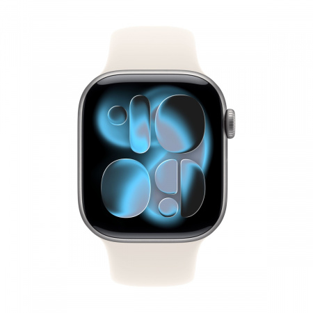 Apple Watch Series 11, 42 мм корпус из алюминия цвета «Space Gray», ремешок Sport Band цвета «Starlight»