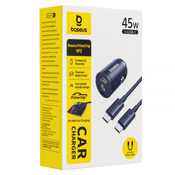Автомобильное зарядное устройство Baseus с кабелем Type-C-Type-C PD45W C0206800 черный