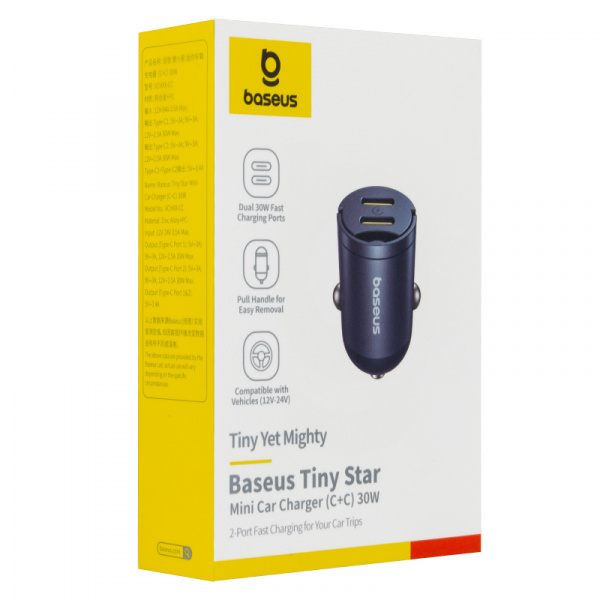 Переходник АЗУ Baseus на 2 Type-C 30W C00035001121-03 черный